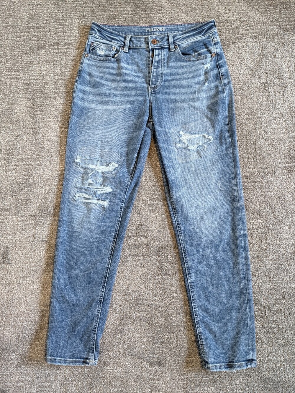 Maurices High Rise Boyfriend Light Wash Women's Distressed Jeans - Size 10